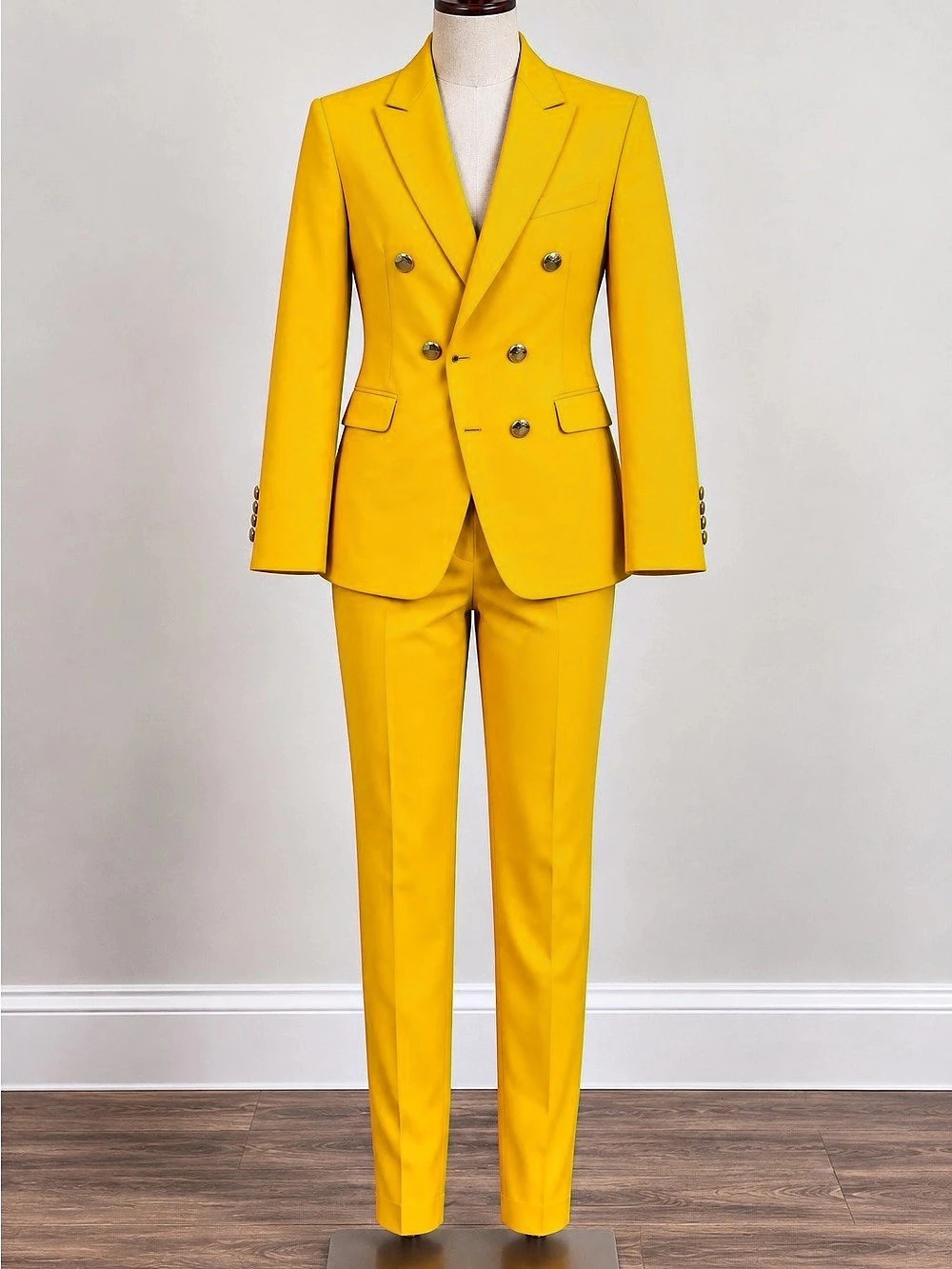Women's Yellow Double-Breasted Pantsuit Like New